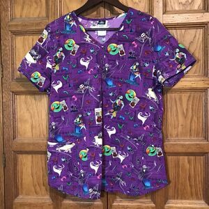 Disney The Nightmare Before Christmas Top Women's M V-Neck SS 3 Pocket Scrubs